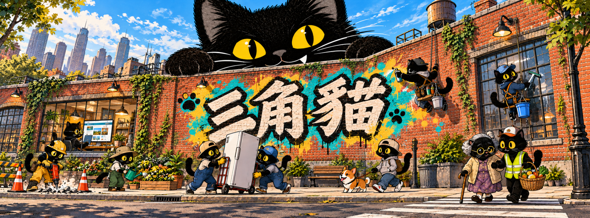 三角貓工作室城市橫幅,展示多種數位與生活創作場景